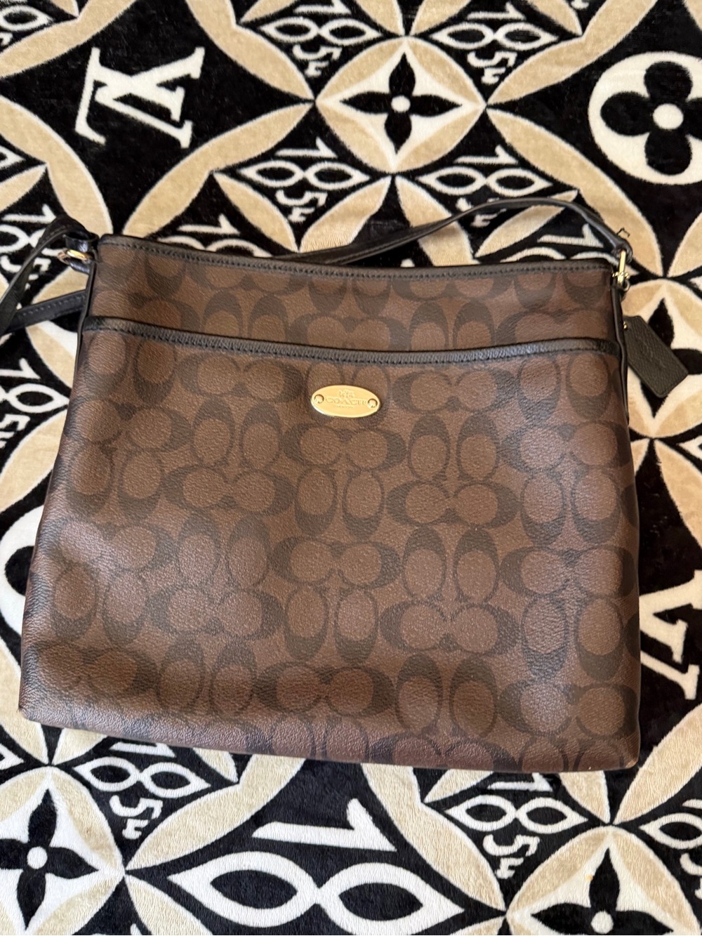 Coach Brown Signature Canvas Crossbody with Gold Hardware